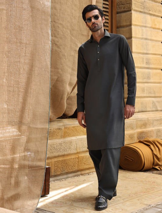 DARK BROWN AQUA UNIQUE TWO TONE SHADE KAMEEZ SHALWAR