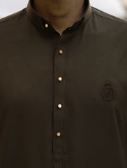 BROWN KAMEEZ SHALWAR WITH PEACH FINISH