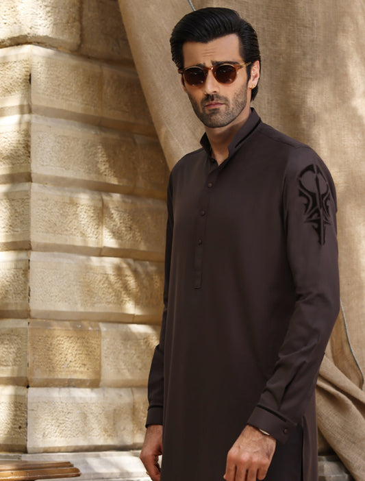 BROWN KAMEEZ APPLIQUE SHALWAR