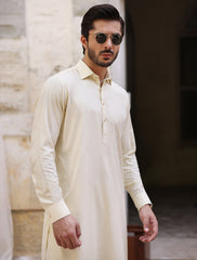 CREAM OXFORD PIN POINT KAMEEZ SHALWAR