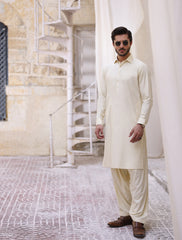 CREAM OXFORD PIN POINT KAMEEZ SHALWAR