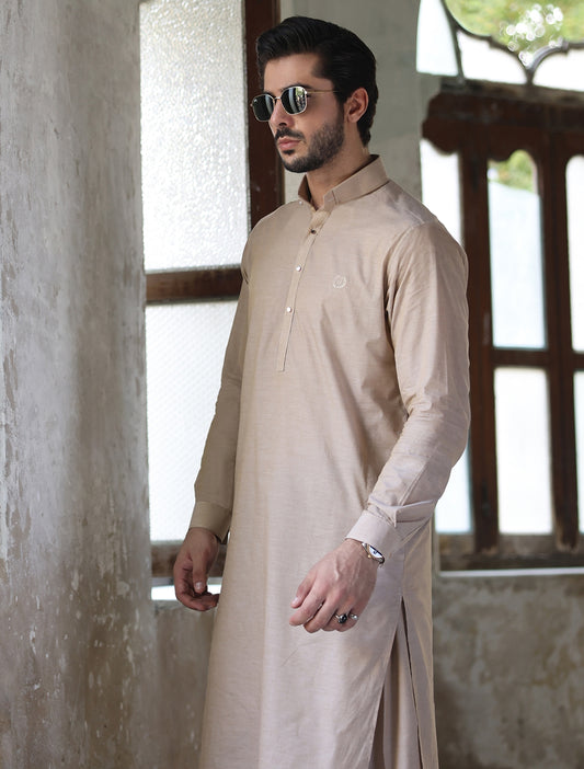 BEIGE MONOGRAM KAMEEZ SHALWAR