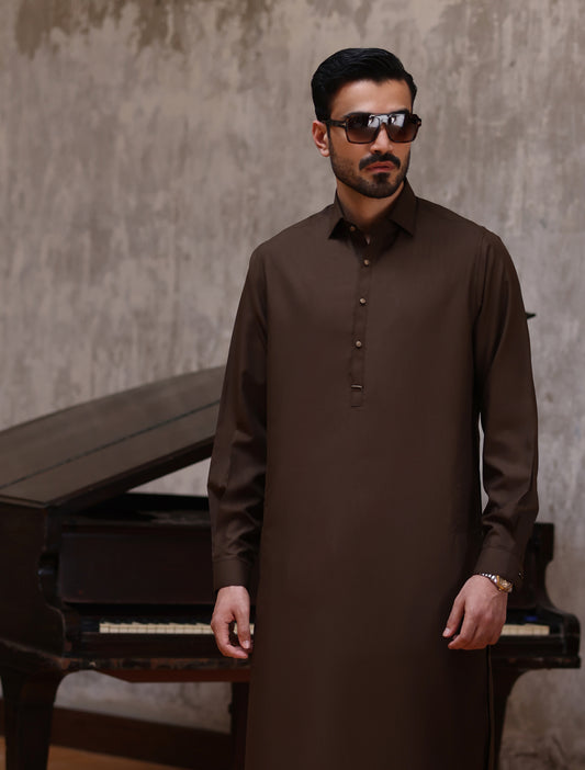 BROWN TEXTURED KAMEEZ SHALWAR