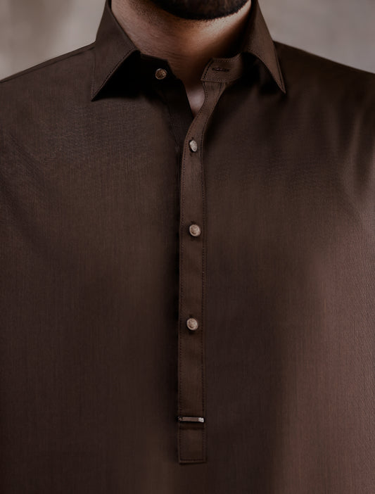 BROWN TEXTURED KAMEEZ SHALWAR