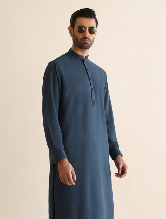 BLUE TEXTURED KAMEEZ SHALWAR