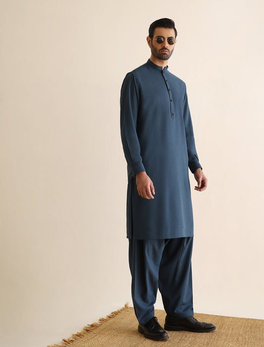 BLUE TEXTURED KAMEEZ SHALWAR