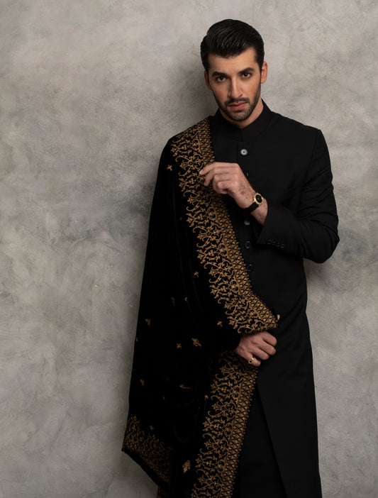 BLACK VELVET EMBROIDERED SHAWL