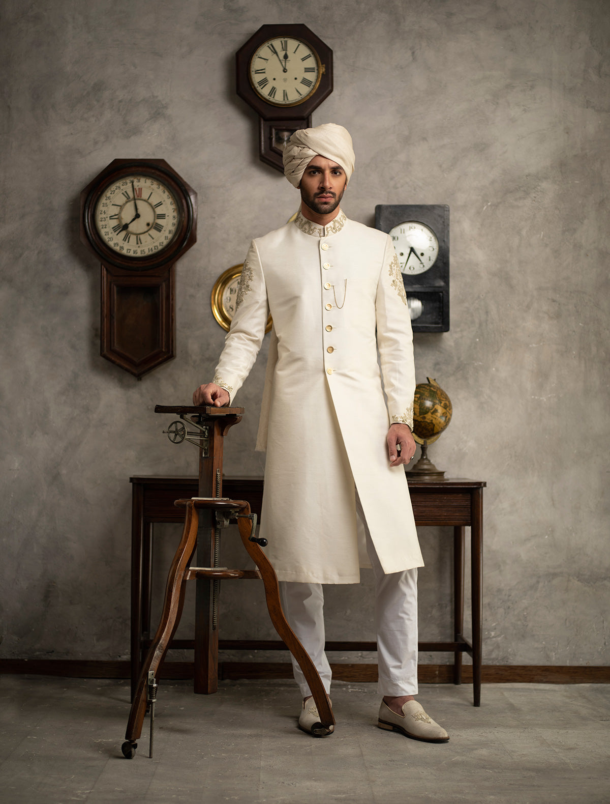 OFF WHITE RAW SILK SHERWANI