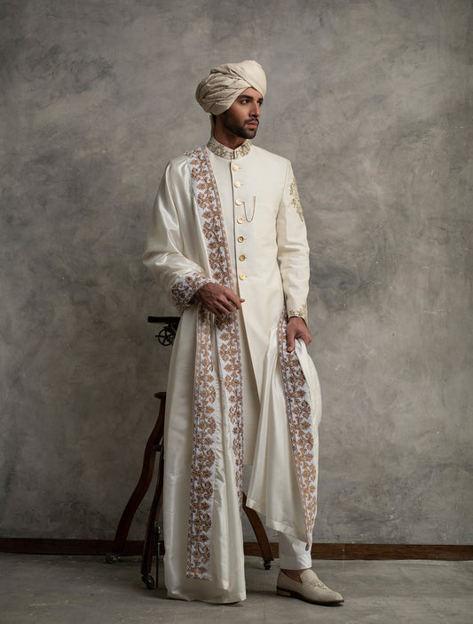 OFF WHITE RAW SILK SHERWANI