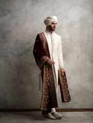 OFF WHITE KARANDI JAMAWAR SHERWANI