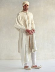 OFF WHITE KARANDI JAMAWAR SHERWANI