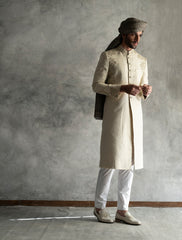 LIGHT BEIGE JAMAWAR SHERWANI