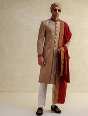 BEIGE JACQUARD EMBROIDERED SHERWANI