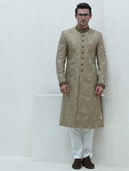 BEIGE JACQUARD EMBROIDERED SHERWANI