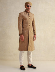 BEIGE JACQUARD EMBROIDERED SHERWANI