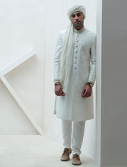 OFFWHITE RAWSILK EMBROIDERED FABRIC SHERWANI