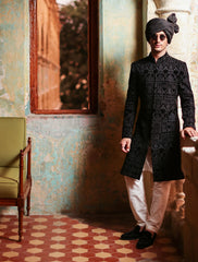 Black Velvet Embroidered Sherwani