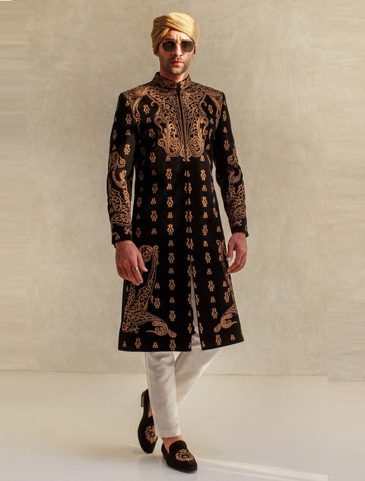 BLACK INTRICATE EMBROIDERY SHERWANI