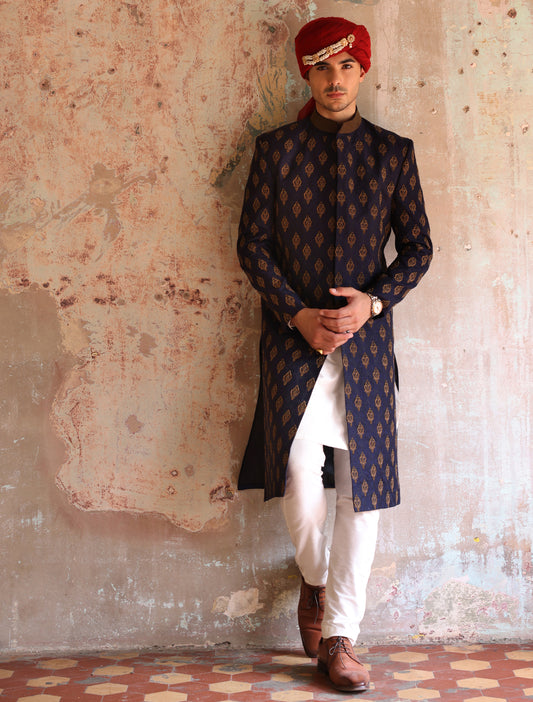 BLUE HEAVY EMBROIDERED SHERWANI
