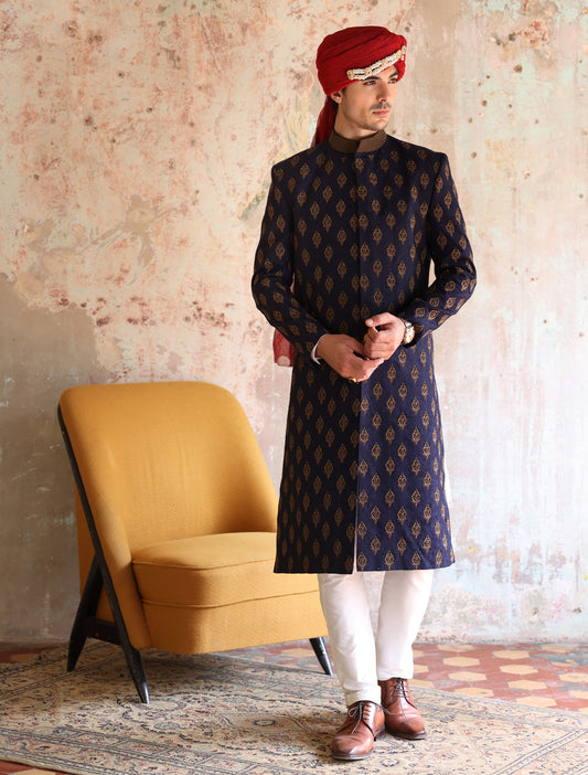 BLUE HEAVY EMBROIDERED SHERWANI