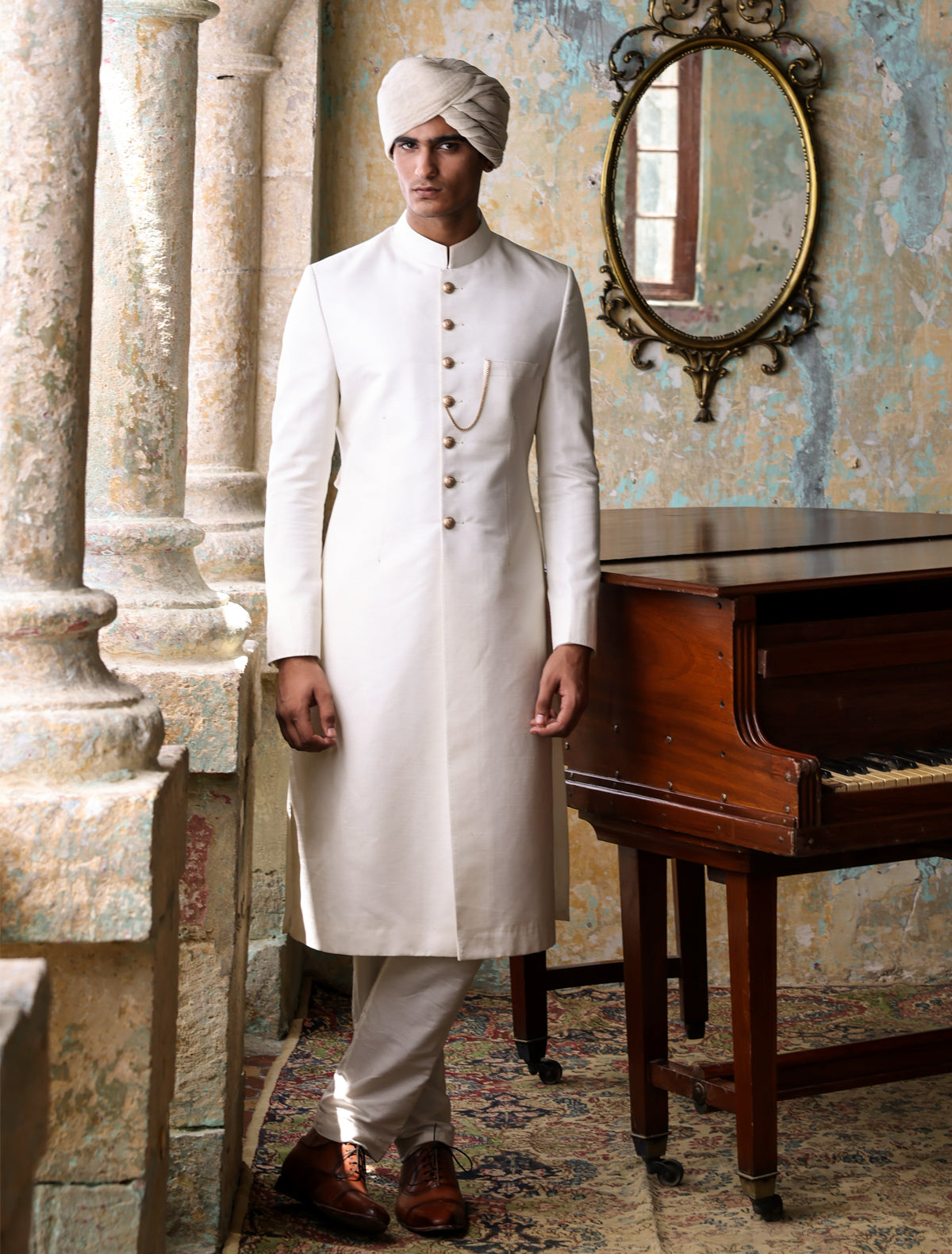 OFFWHITE RAWSILK SHERWANI