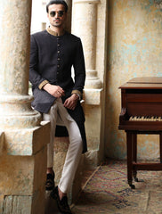 BLACK CHECK DOTS EMBROIDERED SHERWANI