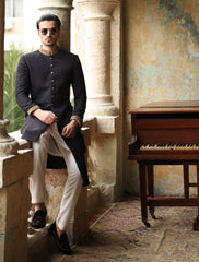 BLACK CHECK DOTS EMBROIDERED SHERWANI
