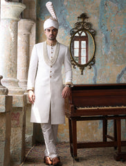 WHITE CHECK DOTS EMBROIDERED SHERWANI