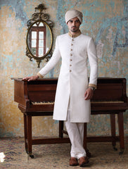 WHITE CHECK DOTS EMBROIDERED SHERWANI