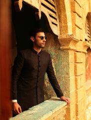 BLACK ROPE EMBROIDRED SHERWANI