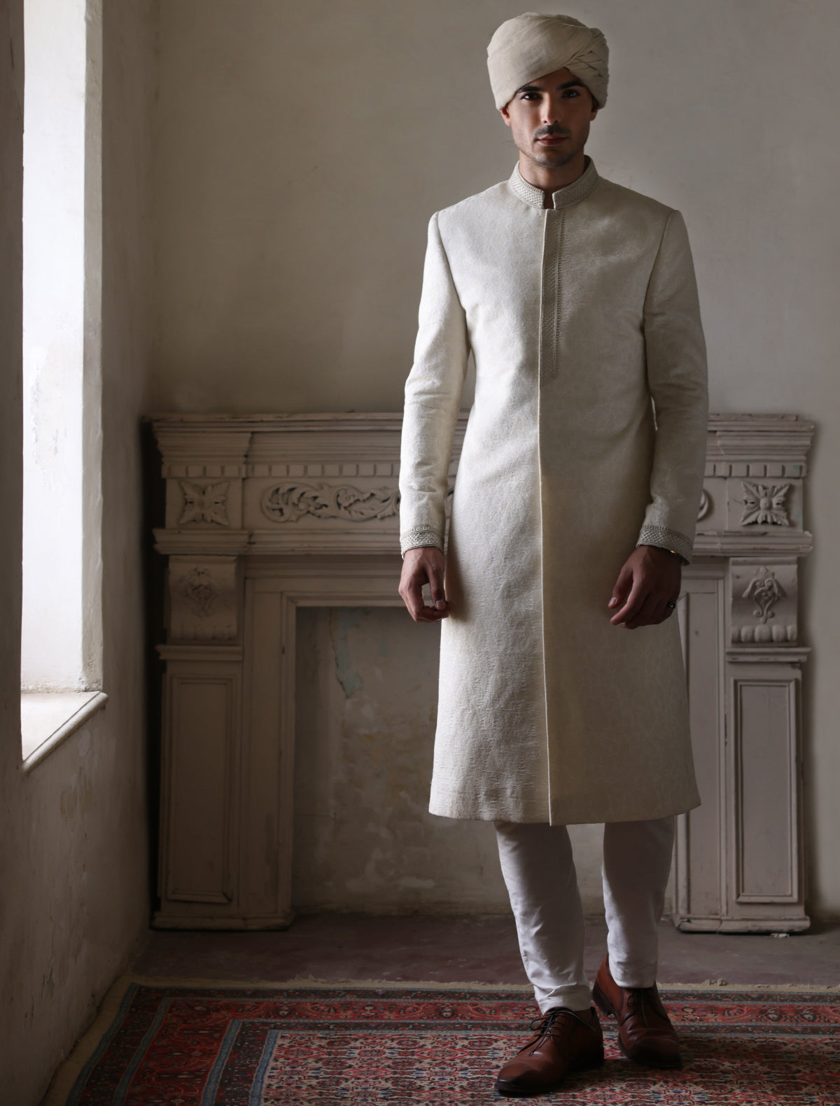 OFFWHITE JAMAWAR EMBROIDERED SHERWANI