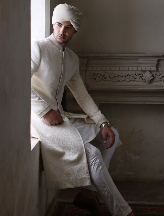 OFFWHITE JAMAWAR EMBROIDERED SHERWANI