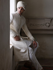 OFFWHITE JAMAWAR EMBROIDERED SHERWANI