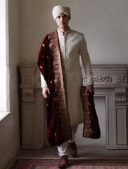 OFFWHITE JAMAWAR EMBROIDERED SHERWANI