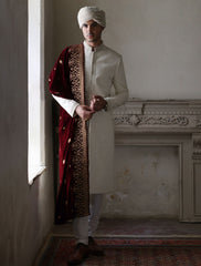 OFFWHITE JAMAWAR EMBROIDERED SHERWANI