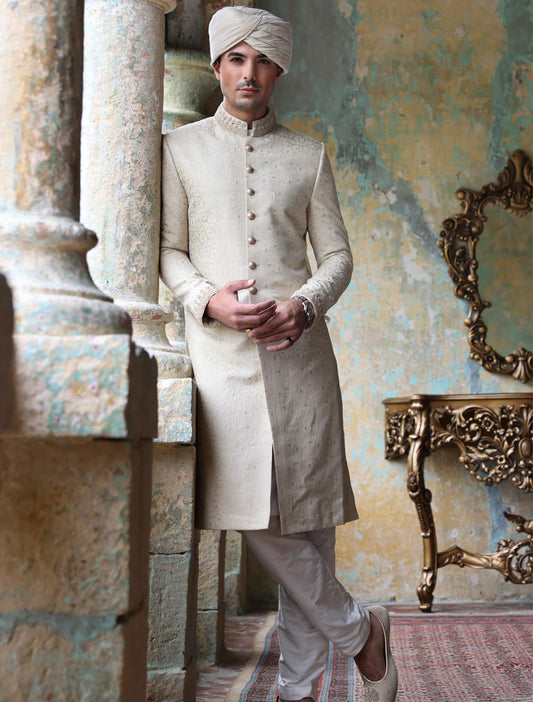 GOLDEN KARANDI JAMAWAR EMBROIDERED SHERWANI