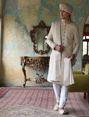 GOLDEN KARANDI JAMAWAR EMBROIDERED SHERWANI