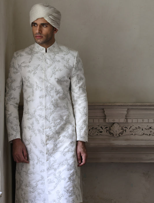 WHITE HEAVY EMBROIDERED SHERWANI