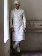 WHITE HEAVY EMBROIDERED SHERWANI