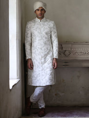 WHITE HEAVY EMBROIDERED SHERWANI