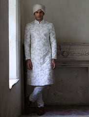 WHITE HEAVY EMBROIDERED SHERWANI