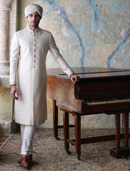 OFFWHITE ROPE EMBROIDERED SHERWANI