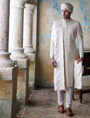 OFFWHITE ROPE EMBROIDERED SHERWANI