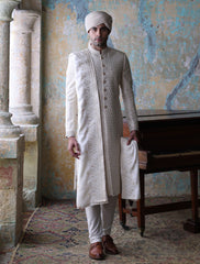 OFFWHITE ROPE EMBROIDERED SHERWANI