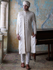 OFFWHITE ROPE EMBROIDERED SHERWANI