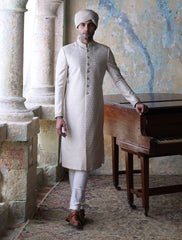 OFFWHITE ROPE EMBROIDERED SHERWANI