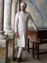 OFFWHITE ROPE EMBROIDERED SHERWANI