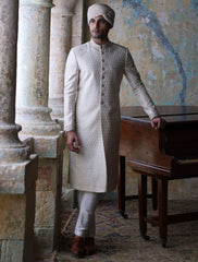 OFFWHITE ROPE EMBROIDERED SHERWANI