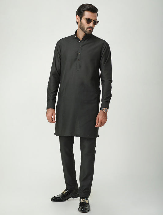 BLACK COTTON SILK KURTA PAJAMA