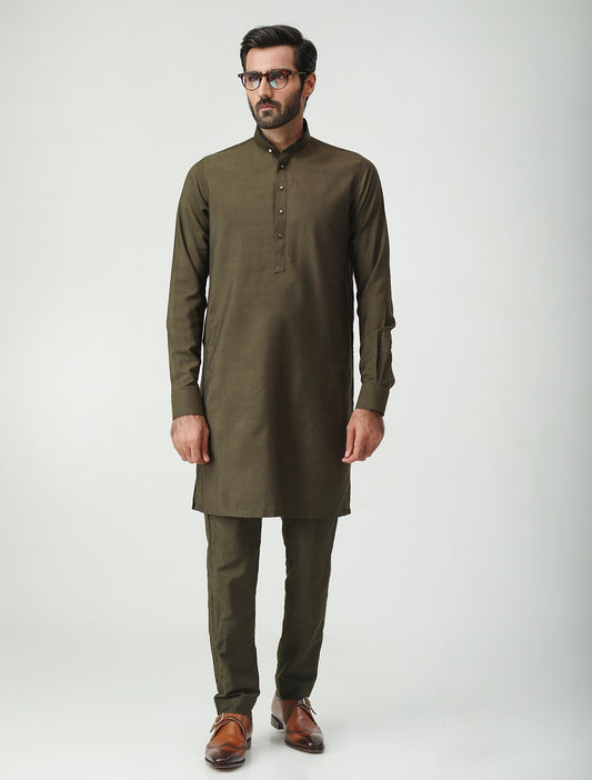 GREEN COTTON SILK KURTA PAJAMA